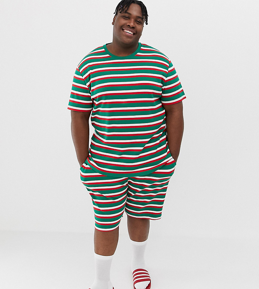 ASOS DESIGN Plus Holidays short pyjama set in festive stripes-Multi
