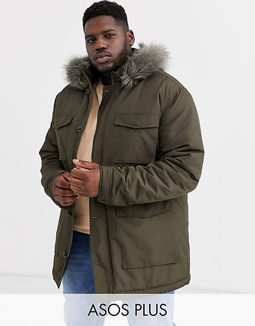 Asos Design Plus Hooded Parka Jacket, Mens Parka Coats With Fur Hood Asos