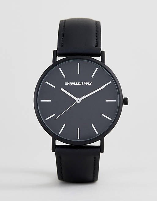 ASOS Design - Plus - Horloge met leren bandje in zwart-wit