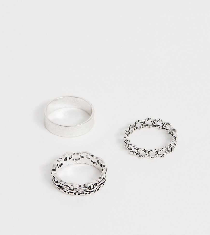 ASOS DESIGN Plus industrial ring pack in burnished silver