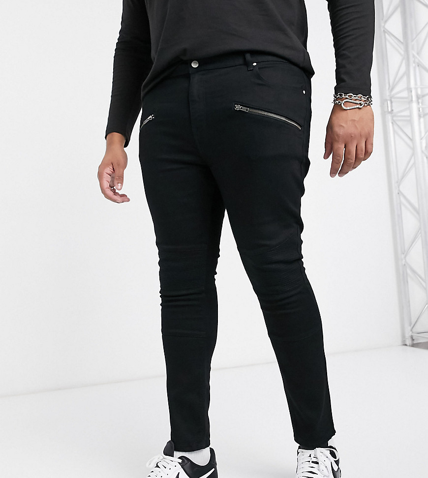 ASOS DESIGN Plus - Jeans power stretch effetto spray con dettagli biker e zip-Nero