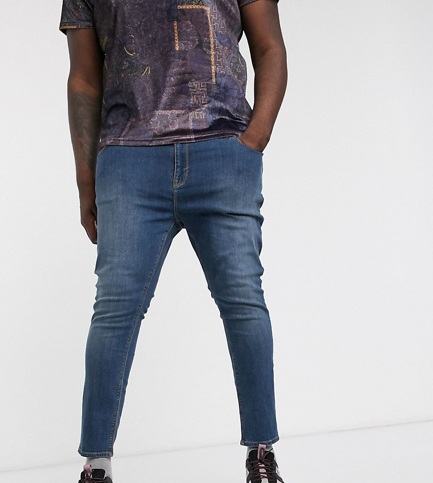 ASOS DESIGN Plus - Jeans super skinny corti blu lavaggio medio