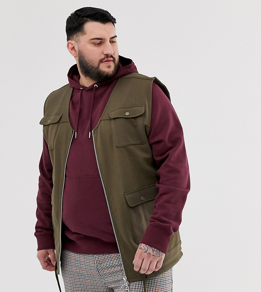 ASOS DESIGN Plus jersey utility gilet with pockets in brown