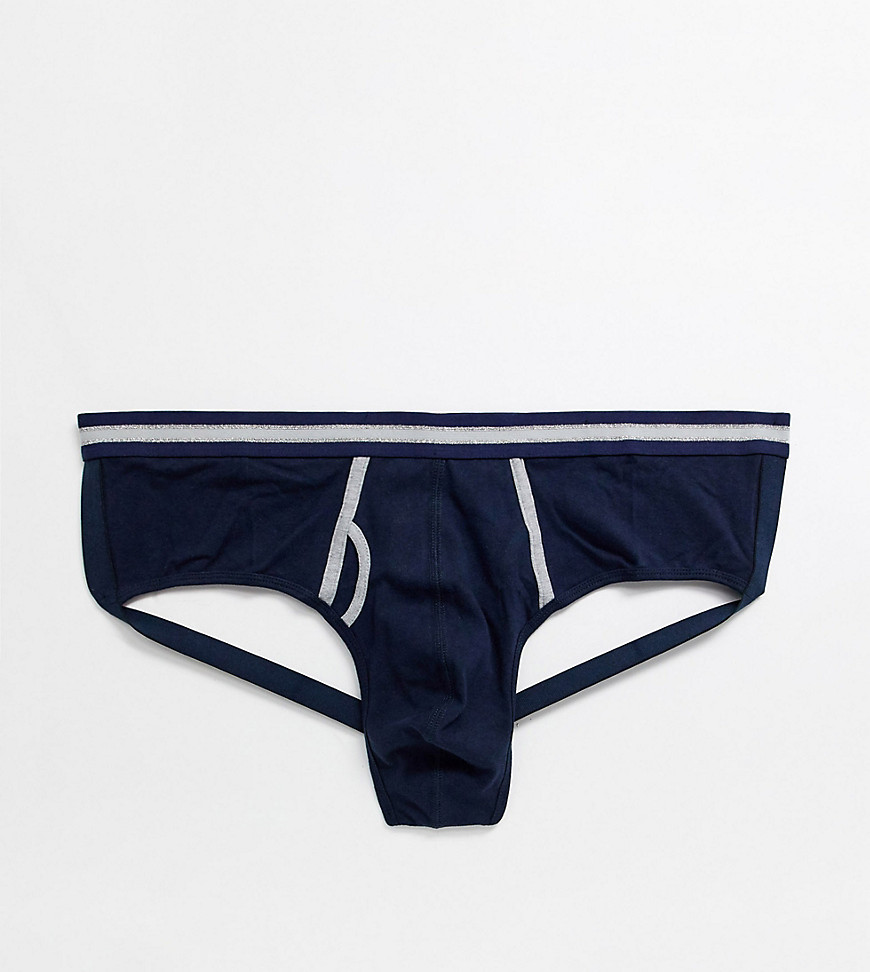 ASOS DESIGN Plus jock strap in navy blue organic cotton with navy and silver glitter waistband