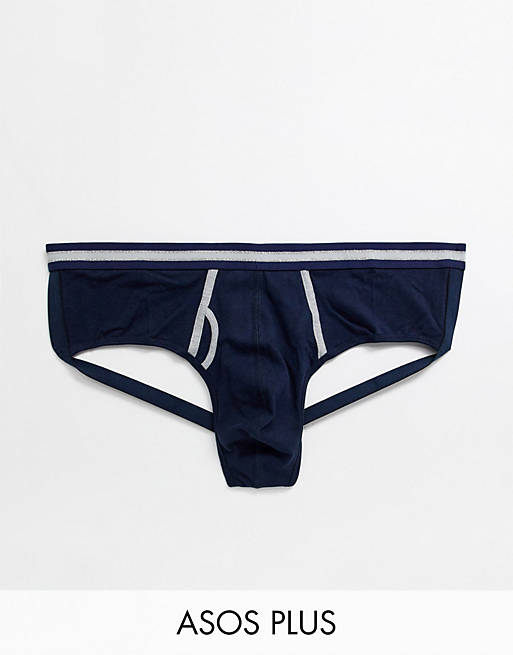 ASOS DESIGN Plus jock strap in navy blue organic cotton with navy and ...