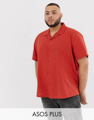 ASOS DESIGN Plus regular fit cotton shirt in rust with revere collar-Orange Orange