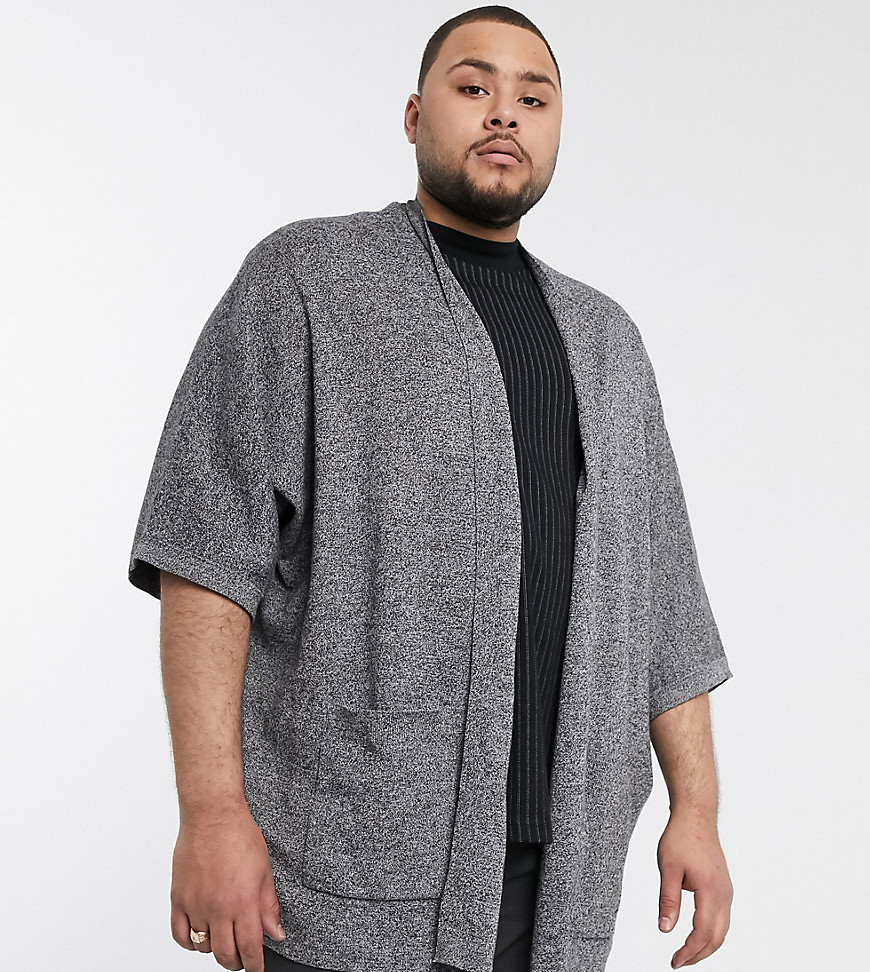 ASOS DESIGN Plus kimono in black and white twist cotton-Grey