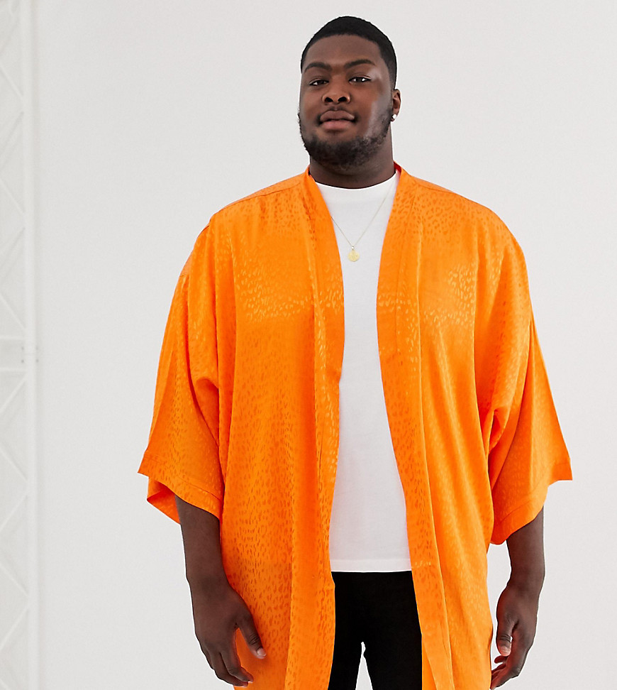 ASOS DESIGN Plus - Kimono oversize con stampa leopardata tono su tono-Arancione
