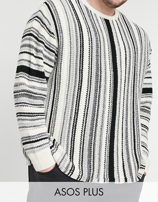 ASOS DESIGN Plus knitted jumper with monochrome textured stripes