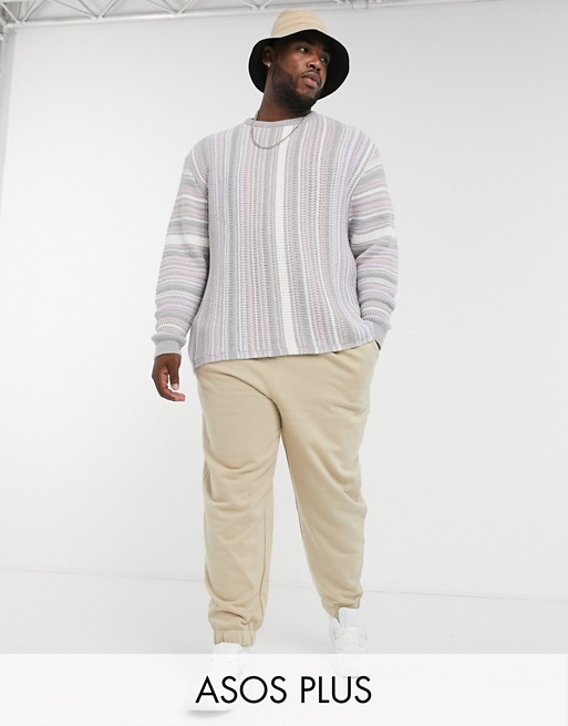 ASOS DESIGN Plus knitted textured jumper in pastel stripes