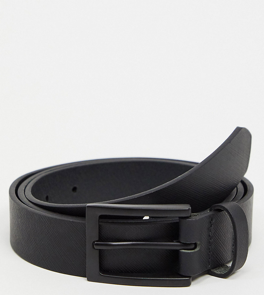 ASOS DESIGN Plus leather slim belt in black with matte black buckle