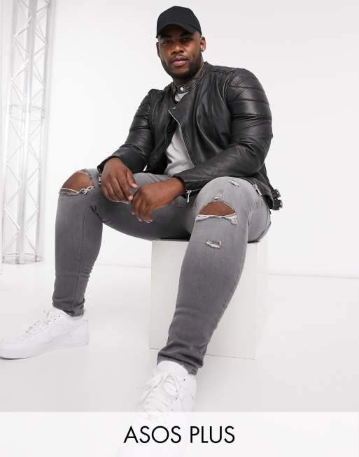 ASOS DESIGN Plus - Leren jack in zwart met wattering