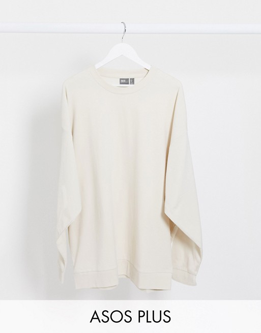 ASOS DESIGN Plus lightweight oversized sweatshirt in beige