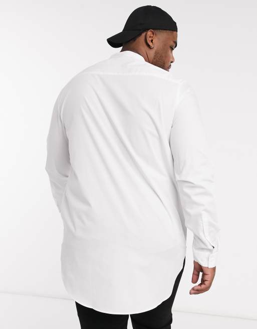 ASOS DESIGN longline shirt in white with grandad collar