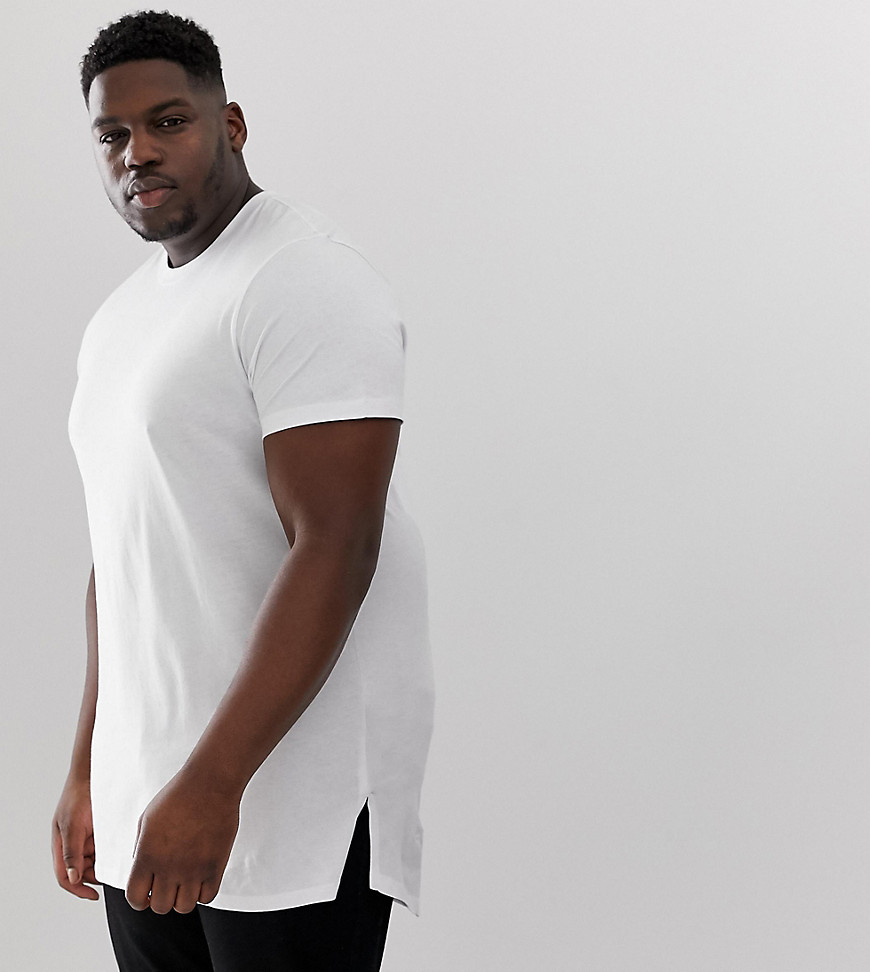 ASOS DESIGN Plus longline t-shirt with crew neck and side splits in white