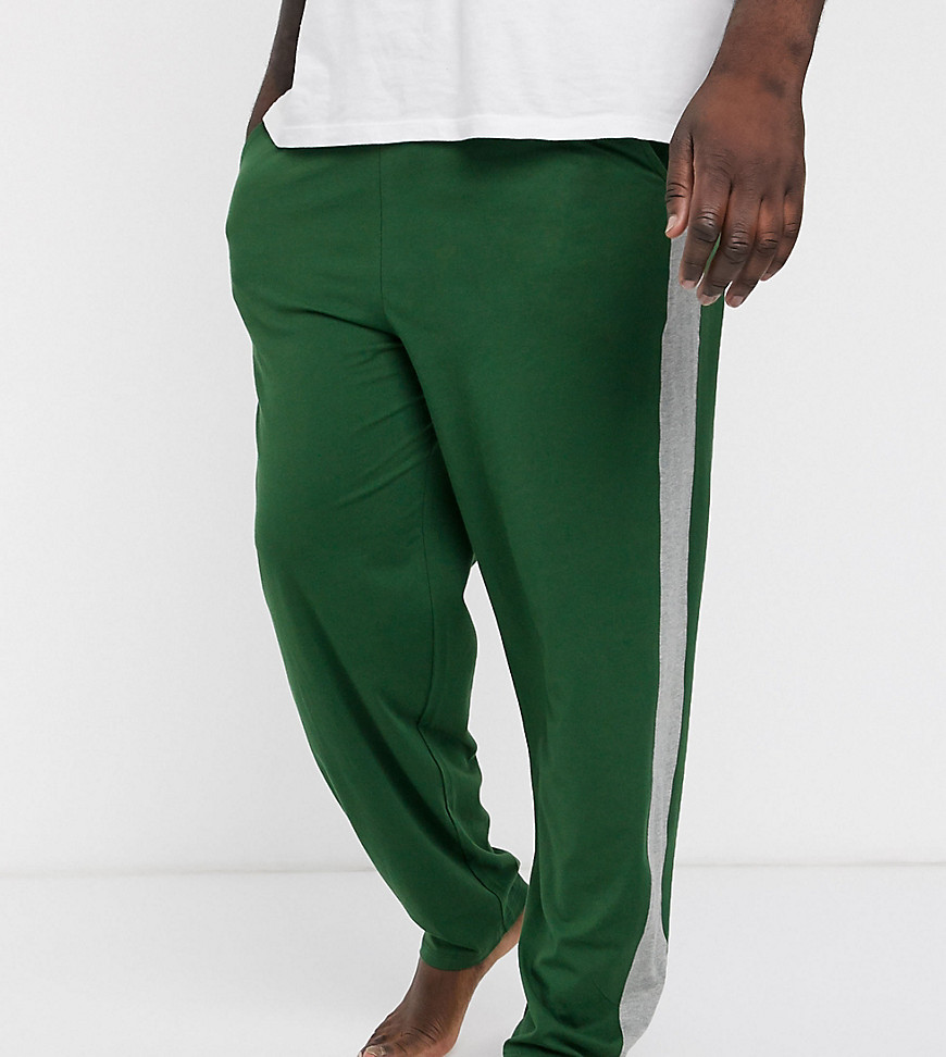 ASOS DESIGN PLUS Lounge - Pantaloni del pigiama kaki con sezioni grigio mélange ai lati-Verde