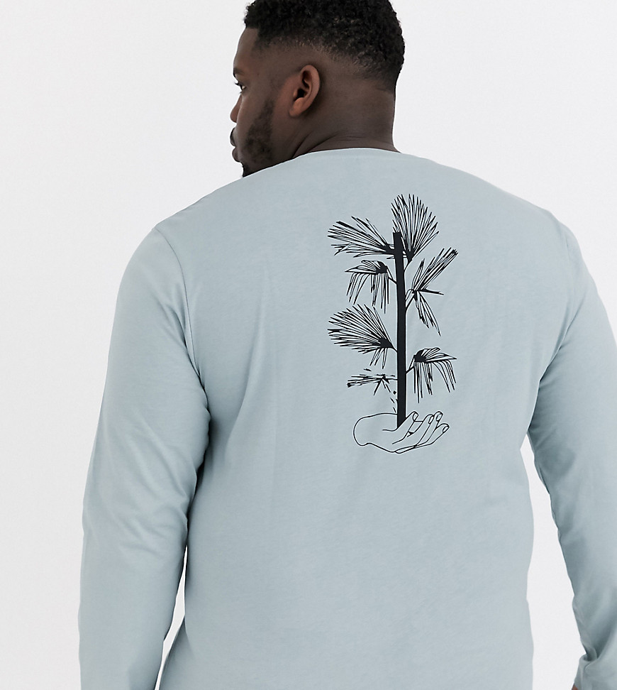 ASOS DESIGN Plus - Maglietta a maniche lunghe con stampa sul retro a fiori-Grigio