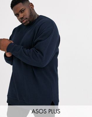 ASOS DESIGN – Plus – Marinblå sweatshirt i oversize- och longline-modell med sprund