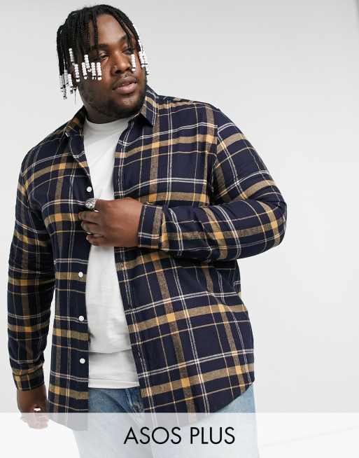 ASOS DESIGN Plus - Marineblå skotskternet skjorte i regular fit