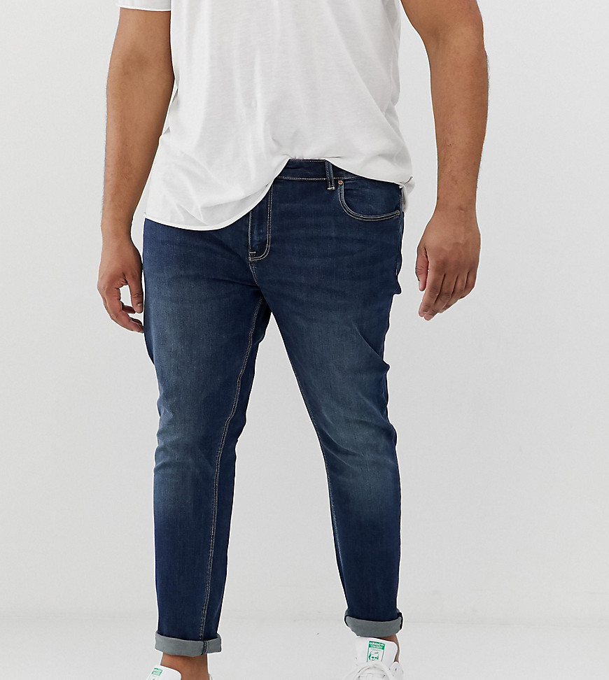 ASOS DESIGN – Plus – Mörktvättade skinny jeans-Blå