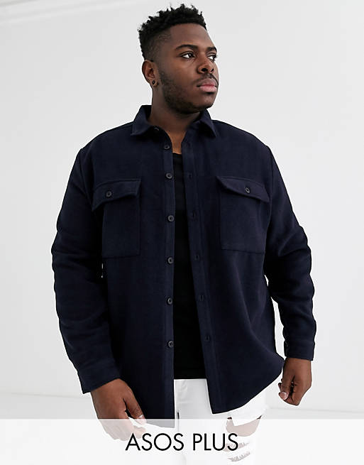 ASOS DESIGN Plus navy wool mix overshirt with double pockets