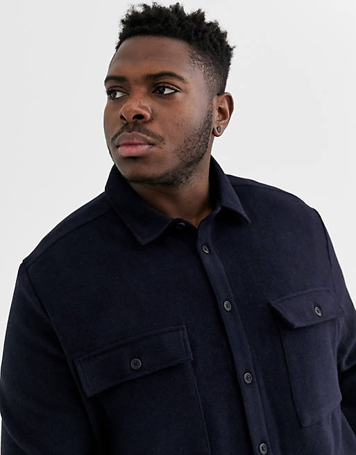 ASOS DESIGN Plus navy wool mix overshirt with double pockets