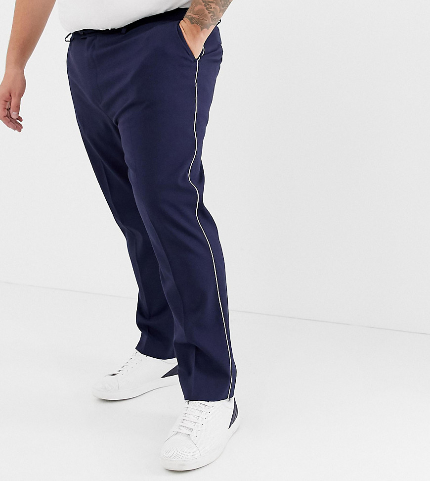 ASOS Design - Plus - Nette skinny broek in marineblauw met boord en biezen