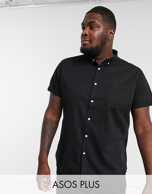 ASOS DESIGN Plus Organic stretch slim denim shirt in black
