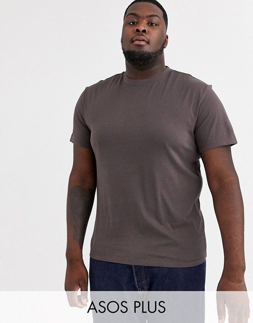 ASOS DESIGN Plus organic t-shirt with crew neck in brown