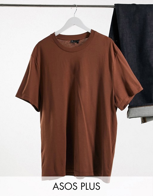 ASOS DESIGN Plus organic t-shirt with crew neck in brown
