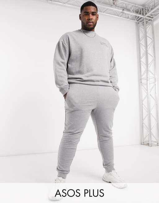 ASOS DESIGN Plus organic tapered joggers in grey marl with silver