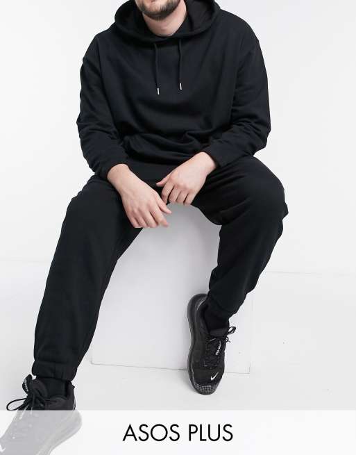 ASOS DESIGN Plus organic tracksuit with oversized hoodie oversized sweatpants in black