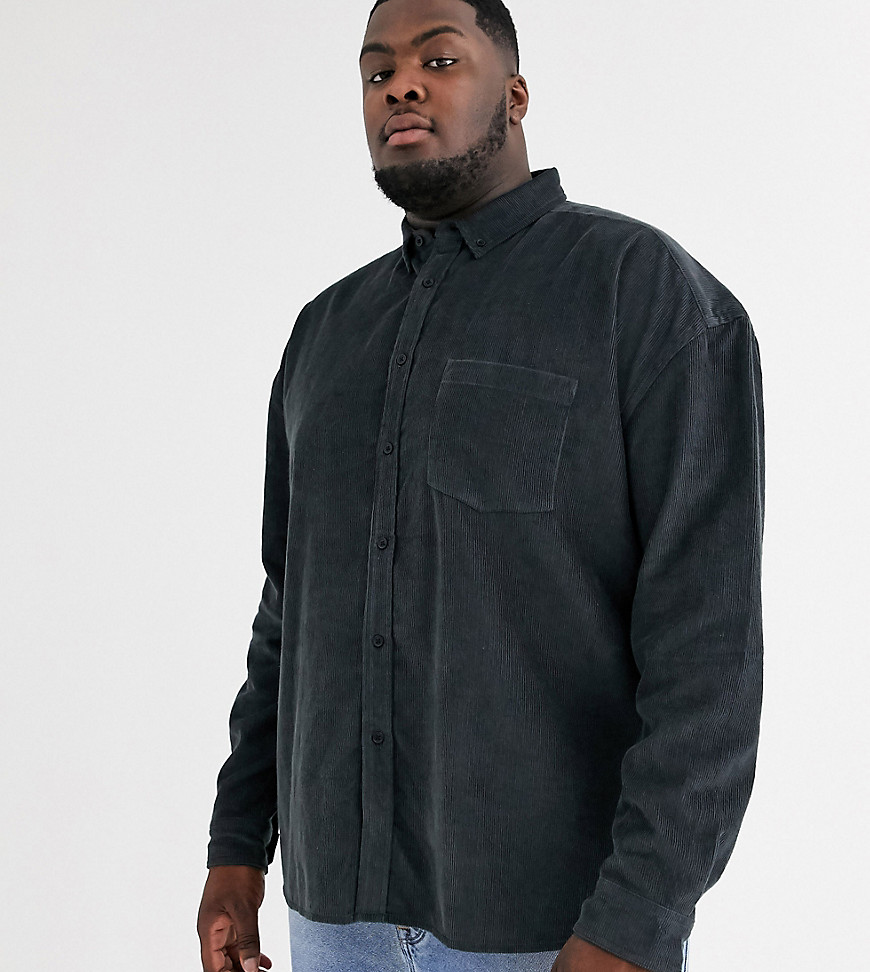 ASOS DESIGN Plus oversized 90's style cord shirt in dark grey