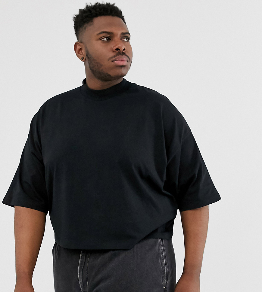 ASOS DESIGN Plus oversized crop t-shirt with mid sleeve and high neck in black
