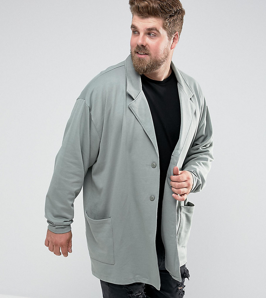 ASOS DESIGN – Plus – oversized, ekstra lang frakke i grøn jersey
