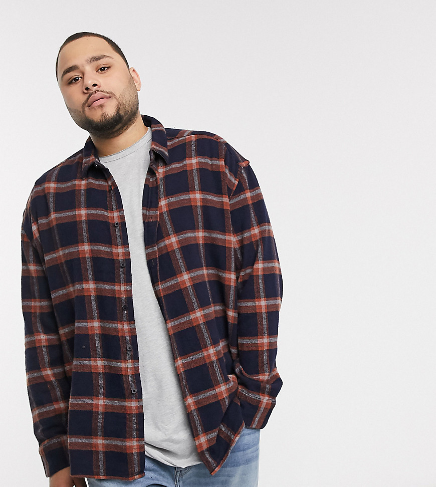 ASOS DESIGN Plus oversized flannel check shirt in navy