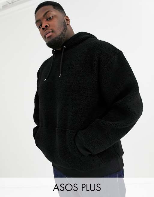 ASOS DESIGN Plus oversized hoodie in black teddy borg