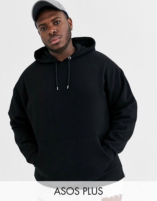 ASOS DESIGN Plus oversized hoodie in black with silver side zips