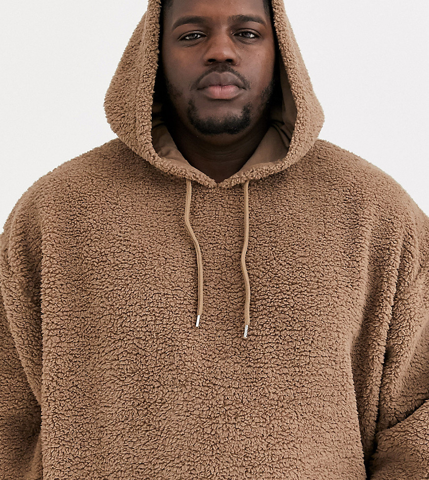 ASOS DESIGN Plus oversized hoodie in brown teddy borg