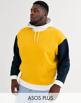 ASOS DESIGN Plus - Oversized hoodie met opstaande boord en kleurvlakken in marineblauw, geel en wit