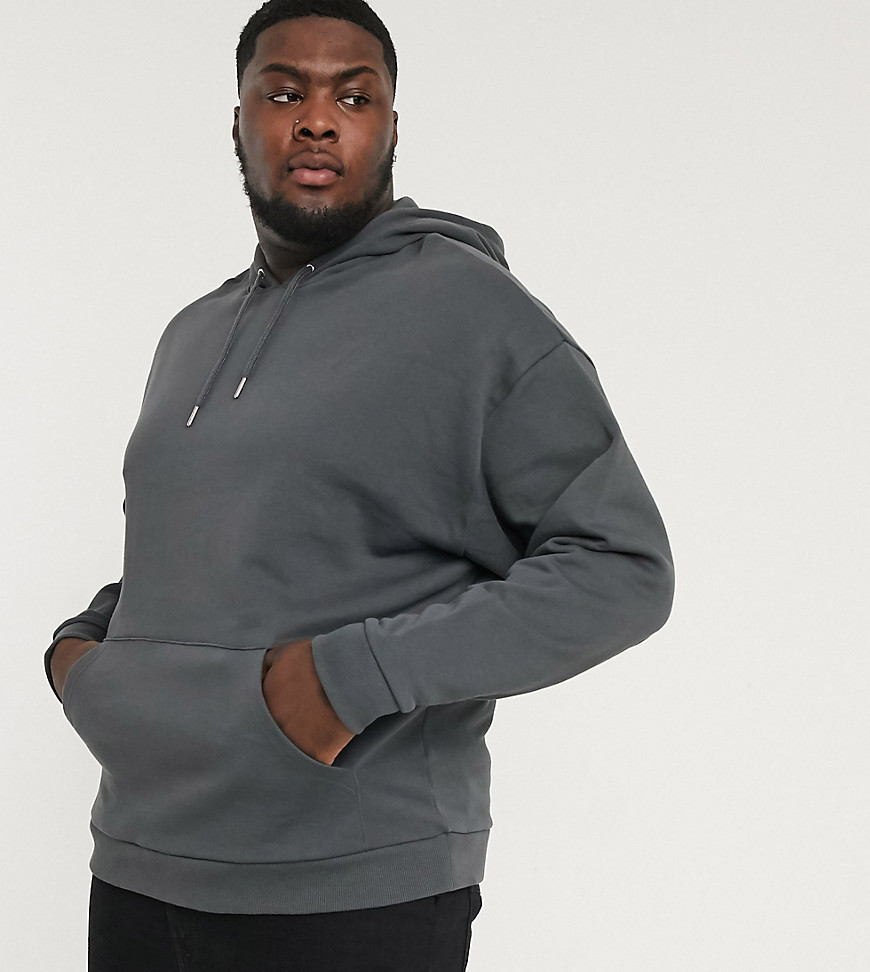 ASOS DESIGN - Plus - Oversized hoodie met wassing in zwart-Grijs