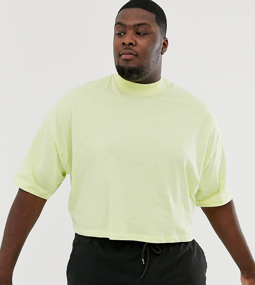 ASOS DESIGN - Plus - Oversized hoogsluitend crop T-shirt met halflange mouwen in lichtgeel-Groen