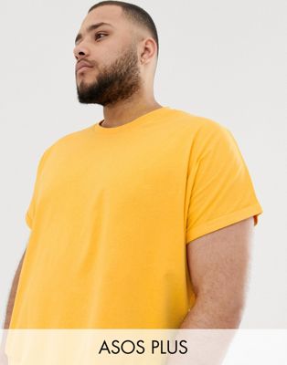 ASOS DESIGN - Plus - Oversized lang T-shirt met ronde hals en omgeslagen mouwen in geel