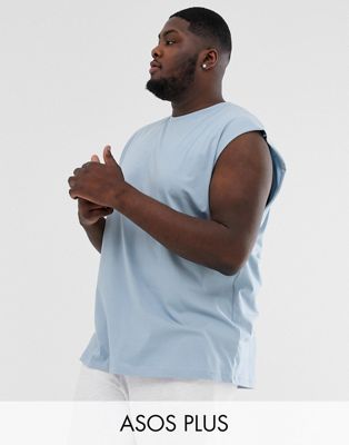 ASOS DESIGN - Plus - Oversized lang T-shirt zonder mouwen in blauw