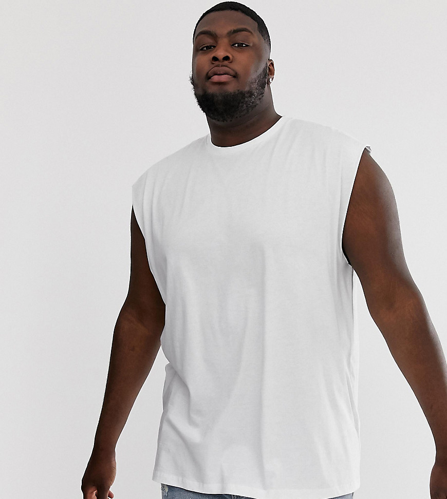 ASOS DESIGN - Plus - Oversized lang T-shirt zonder mouwen in wit