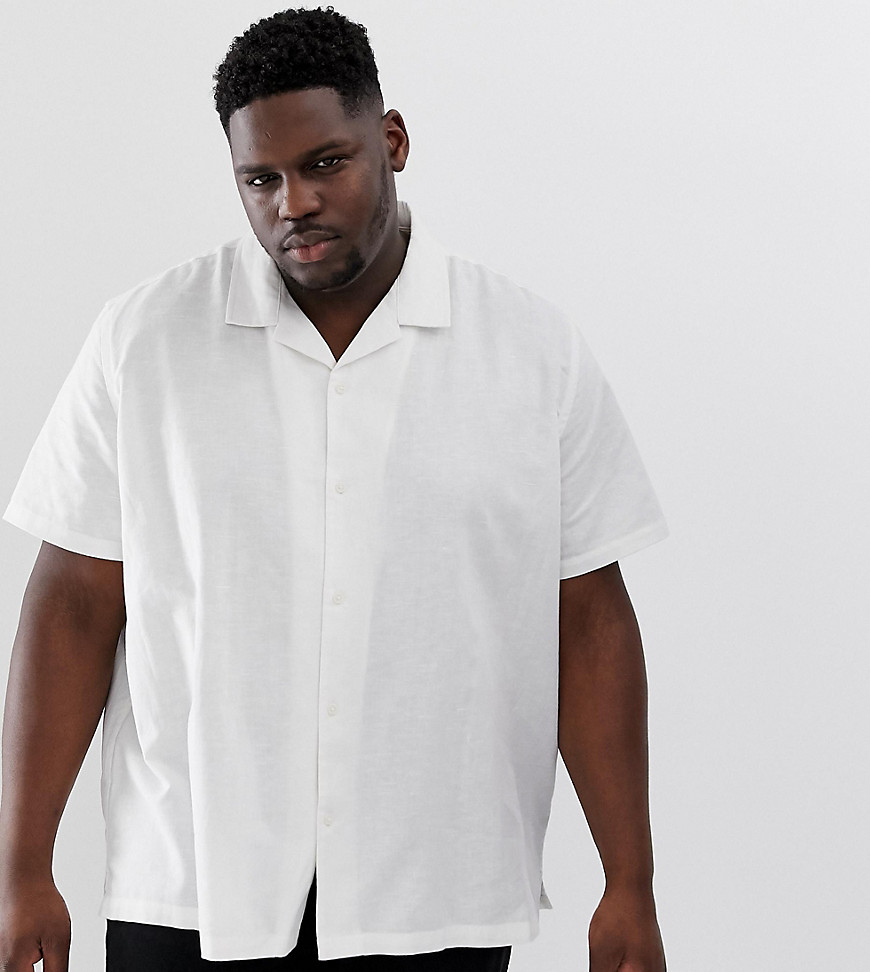 ASOS DESIGN Plus - Oversized linnen overhemd met reverskraag in wit