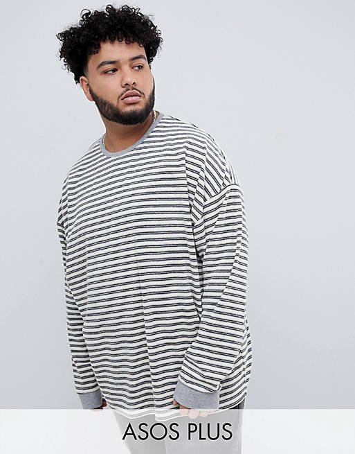 ASOS DESIGN Plus oversized long sleeve stripe t-shirt in towelling | ASOS