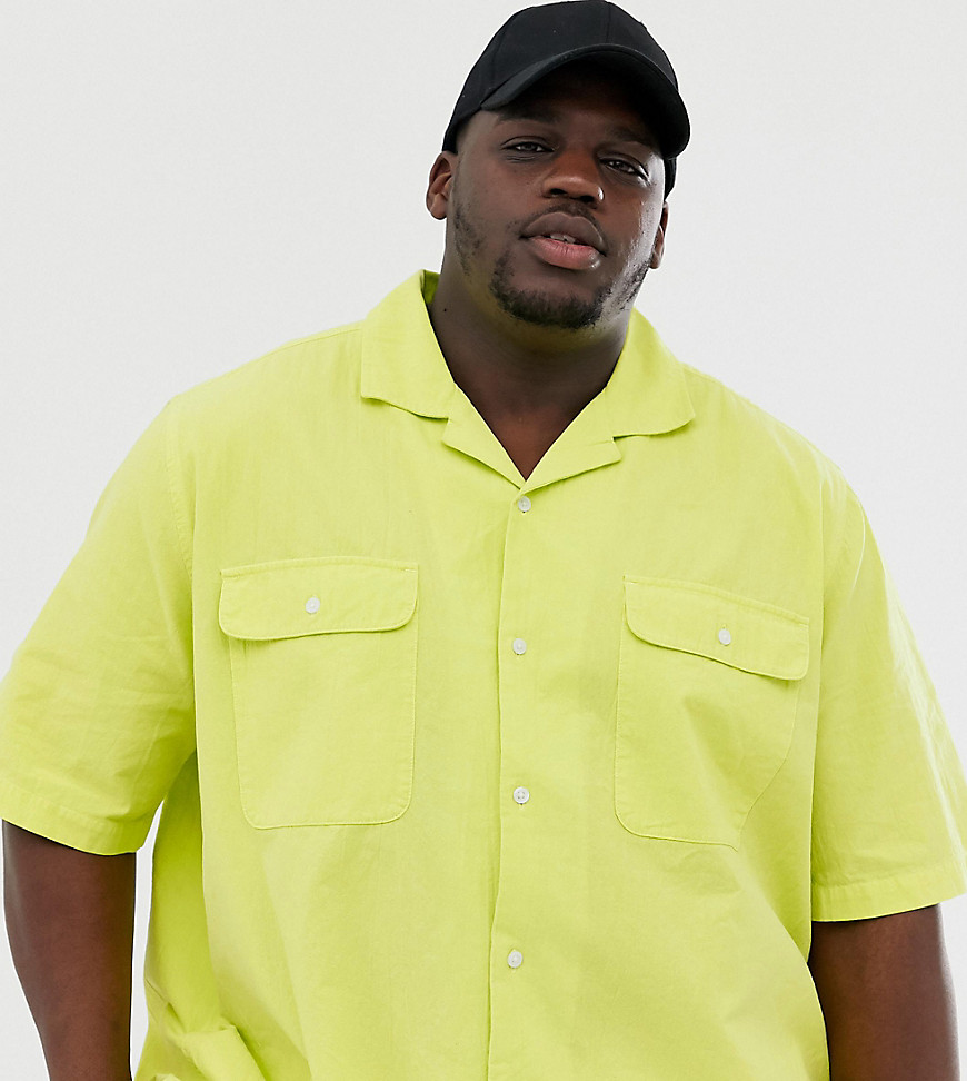 ASOS DESIGN - Plus - Oversized neon overhemd met textuur en twee zakken in groen