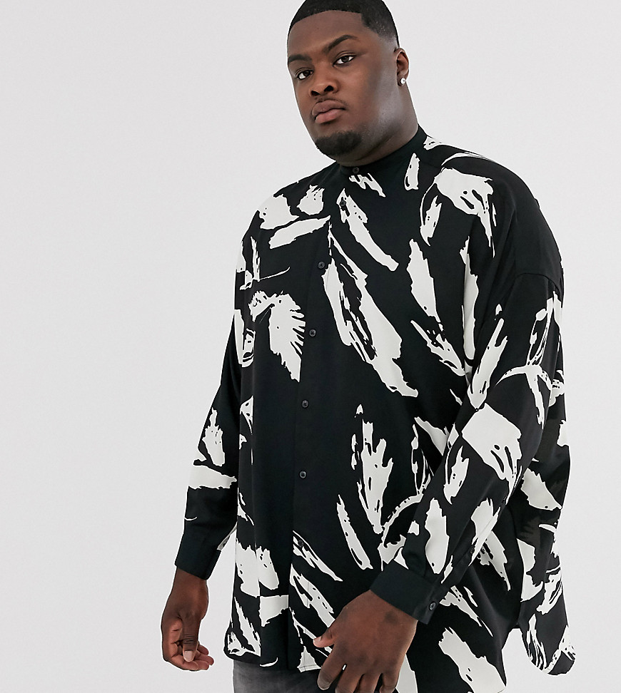 ASOS DESIGN Plus - Oversized overhemd met abstracte bloemenprint-Zwart