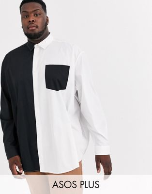 ASOS DESIGN Plus - Oversized overhemd met stretch en vlakken in zwart-wit